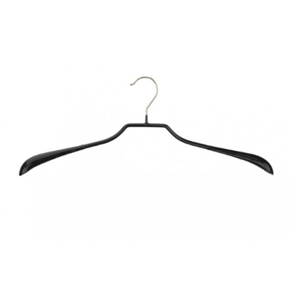 Afbeeldingen van metalen kledinghanger 46 cm, 35mm, halslijn  zwart (50st.)