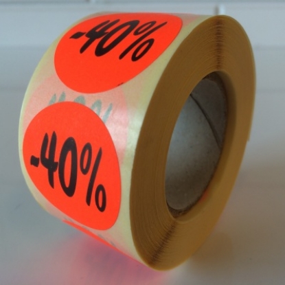 Afbeeldingen van fluorsticker rond 27mm rood, met opdruk "40%" (rol 500st.)