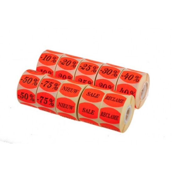 Afbeeldingen van fluorsticker rond 27mm, met opdruk "75%" (rol 500st.)