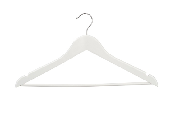 Afbeeldingen van Houten kledinghangers wit, 44cm met broeklat en inkeping (25st.)