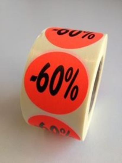 Afbeeldingen van fluorsticker  rond 27mm rood, met opdruk "60%" (rol 500st.)