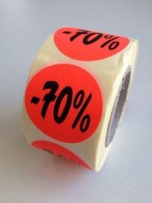 Afbeeldingen van fluorsticker rond 27mm rood, met opdruk "70%" (rol 500st.)