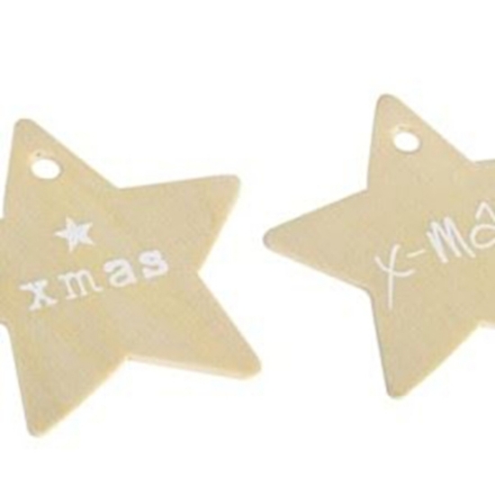 Afbeeldingen van Decoratieve hanger ster hout Kerst (100 stuks)