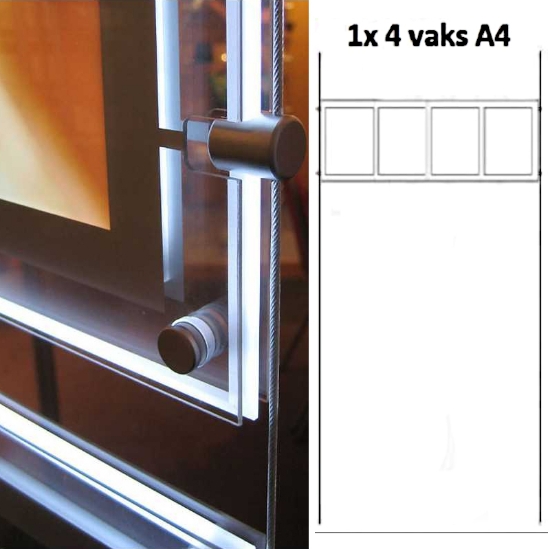 Afbeeldingen van LED display raampresentatie 1x 4 vaks A4