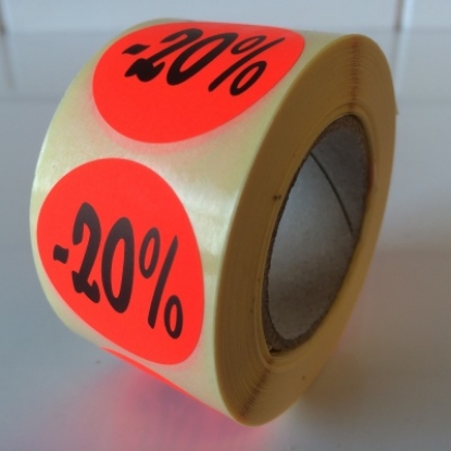 Afbeeldingen van fluor etiket rond 35mm, met opdruk "20%" (rol 500st.)