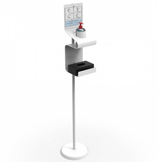Afbeeldingen van Staande witte houder voor een dispenser en tissues