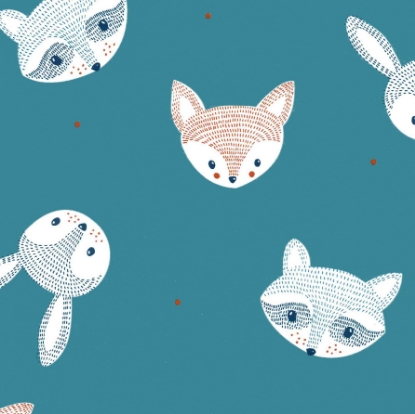 Afbeeldingen van Cadeaupapier 'Racoons grey/blue'