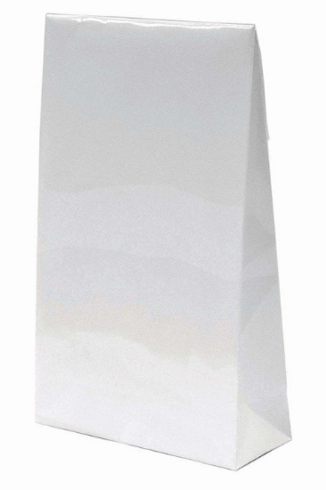 Afbeeldingen van Luxe gelamineerde witte cadeauzakjes met blokbodem