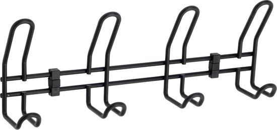 Afbeeldingen van Metalen wandkapstok met 4 dubbele haken (zwart)
