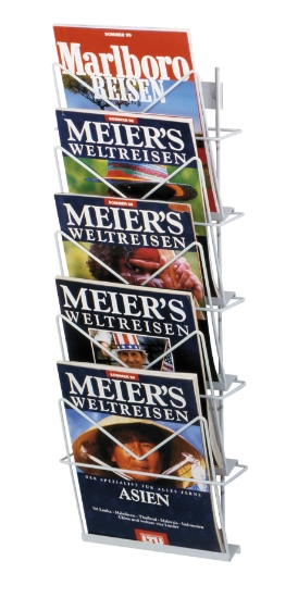 Afbeeldingen van metalen wand folderrek voor 5 tijdschriften