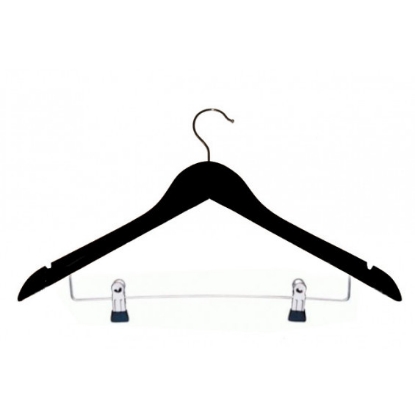 Afbeeldingen van zwarte houten kledinghanger 44cm, met klemmenlat (100st.) 