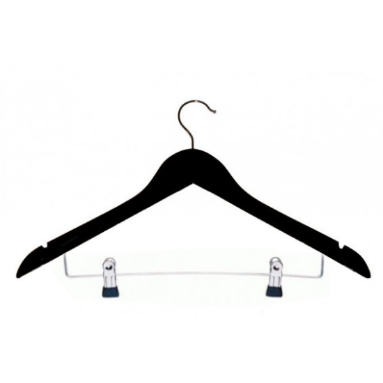 Afbeeldingen van zwarte houten kledinghanger 44cm, met klemmenlat (100st.) 