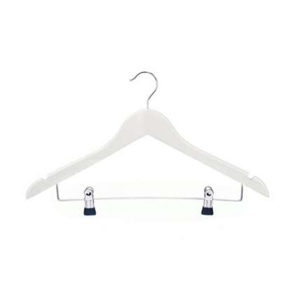 Afbeeldingen van witte houten kledinghanger 44cm, met klemmenlat (100st.)
